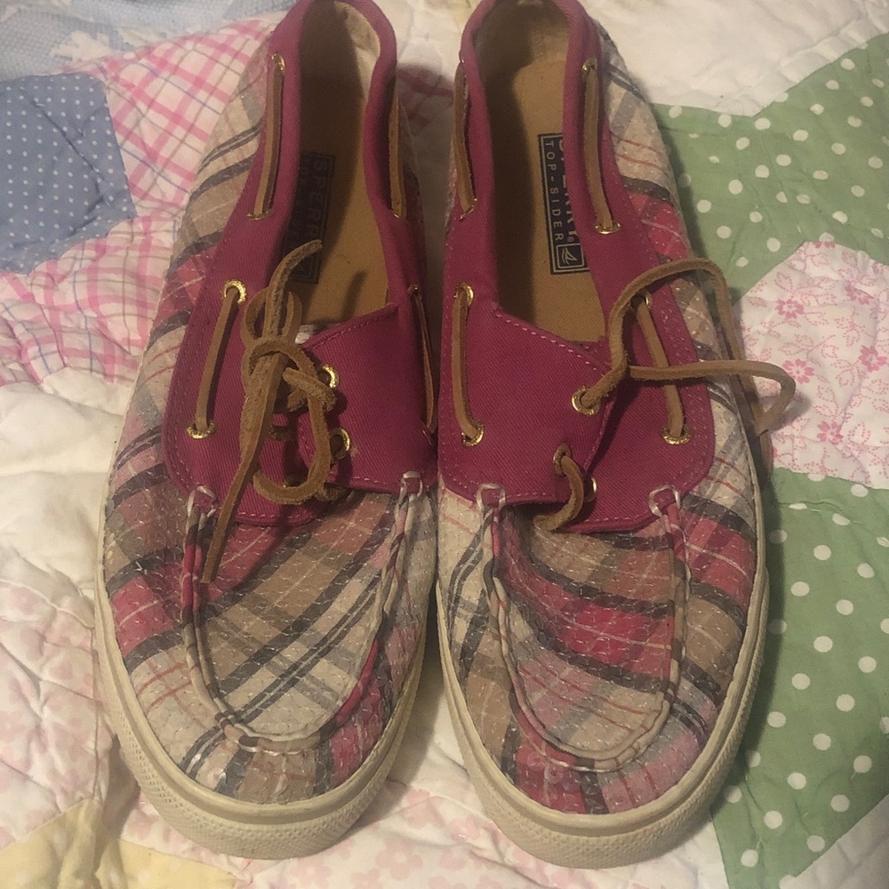 Sperry Plaid Boat Shoes with Pink and Brown